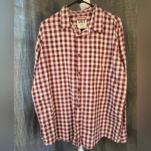 Wrangler Jeans Mens Button Front Flannel Shirt Red Size Large - Picture 1 of 6